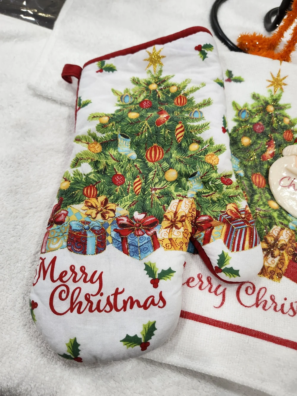 Christmas Kitchen Towel Set with Santa Ornament